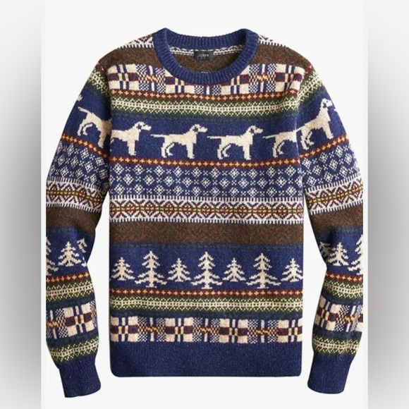 Men's JCrew XL 100% Wool Lab Dog Fairisle Style Sweater